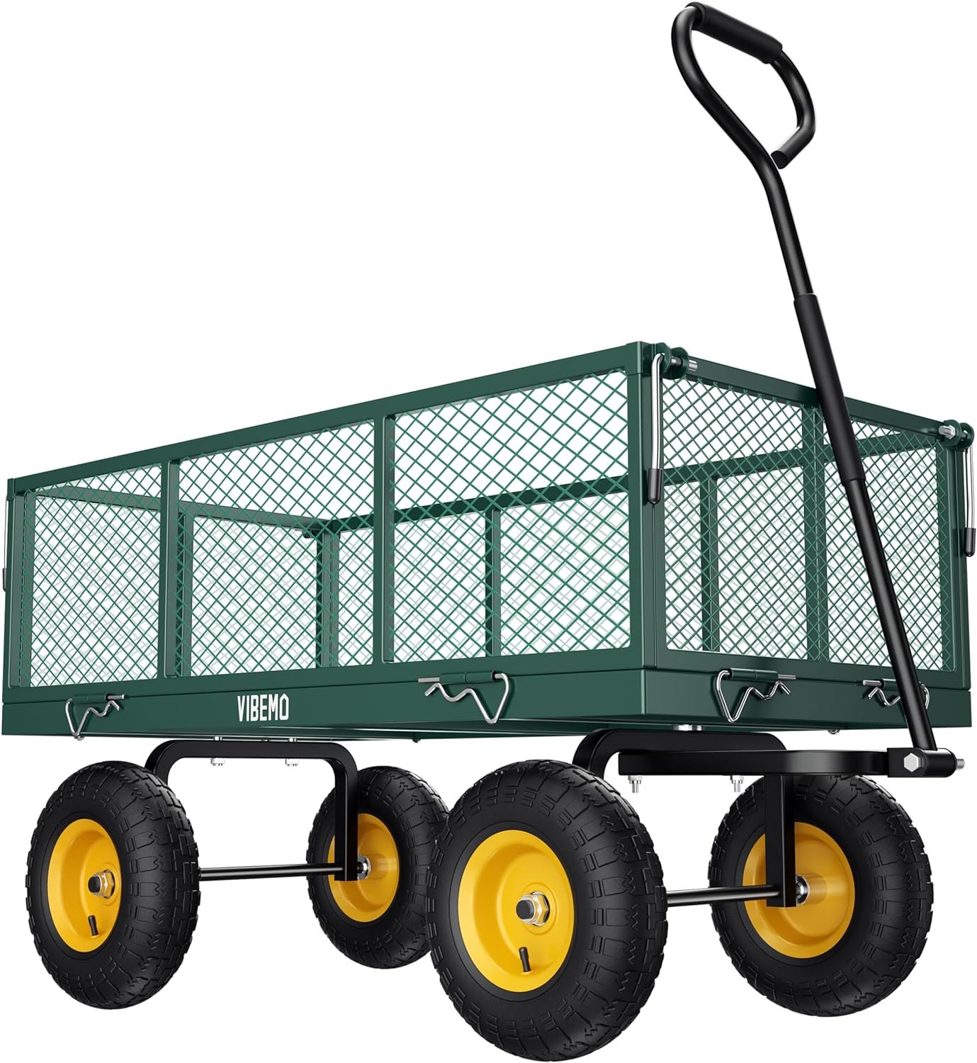 Steel Garden Cart, 2-in-1 1400 lbs Heavy Duty Utility Wagon, with Removable Mesh Sides to Convert into Flatbed, 240?? U-Turn 13 Pneumatic Tires Garden