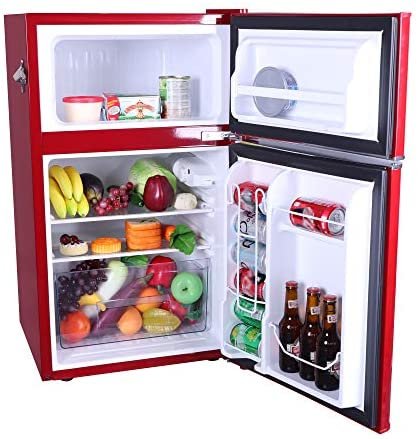 Frigidaire EFR840-RED 3.2 Cu Ft Red 2 Door Retro Bar Fridge with Side Bottle Opener - Red