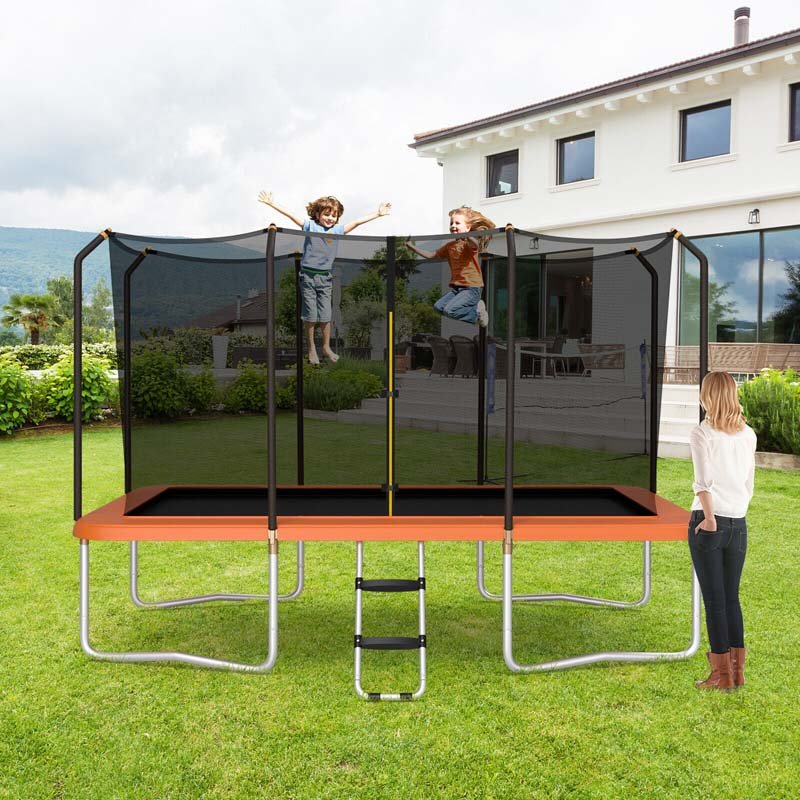 8 x 14 FT ASTM Certified Rectangular Trampoline with Safety Enclosure Net & Ladder - Blue