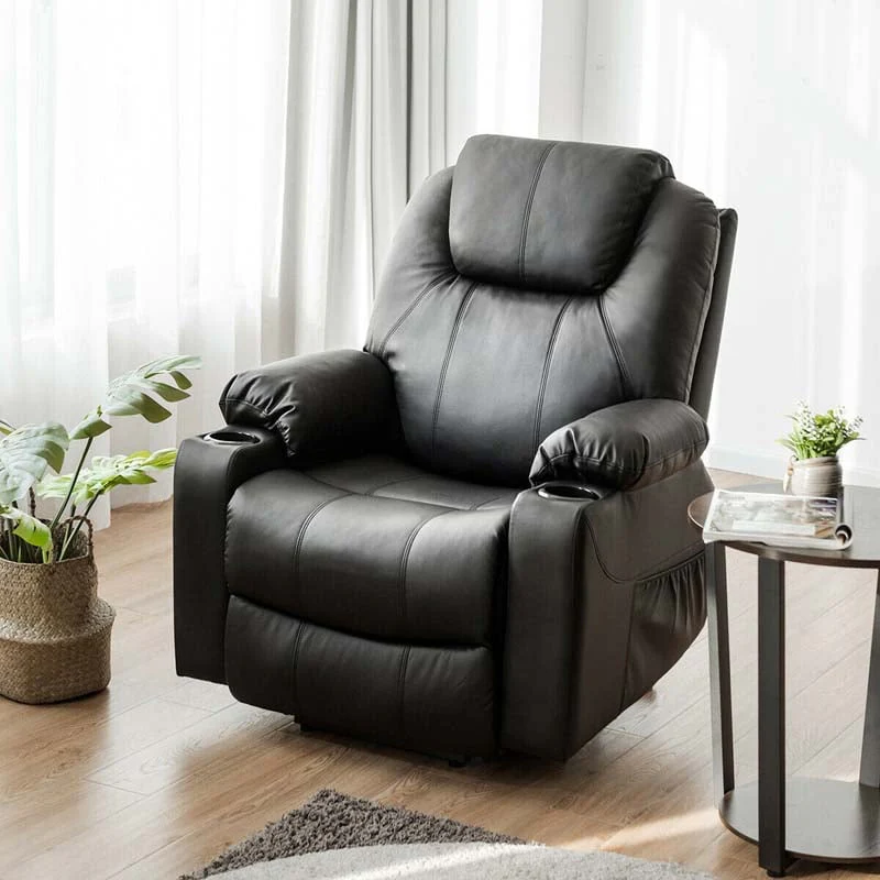 Electric Power Lift Recliner, Leather Massage Reclining Sofa, Elderly Lift Chair with Lumbar Heating & 8 Vibrating Nodes, Cup Holder, USB Port - Brown