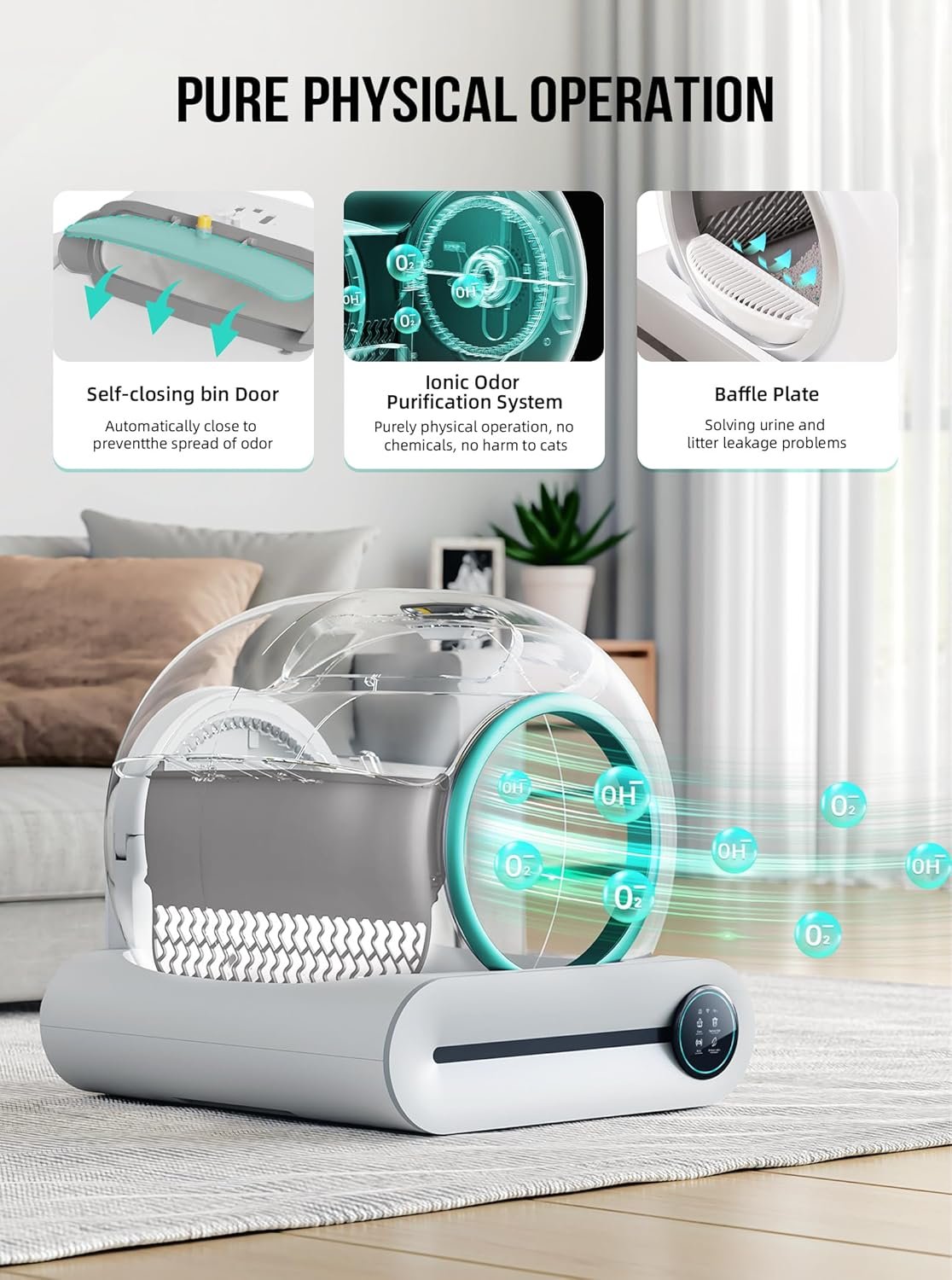 Self Cleaning Cat Litter Box, Automatic Cat Litter Box with Mat & Liners, 65L+9L Large Capacity Self Cleaning Litter Box, APP Control/Suitable for Mul