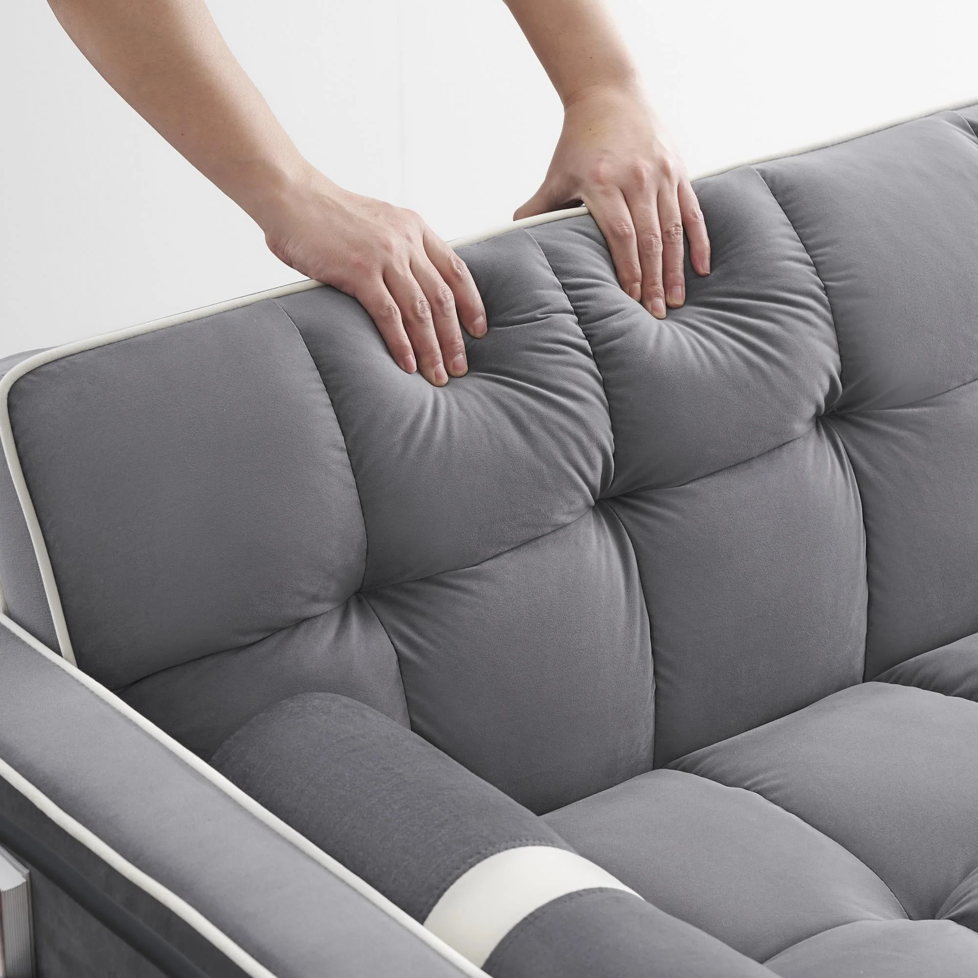 3 in 1 Sleeper Sofa Couch Bed,Small Tufted Velvet Convertible Loveseat Futon Sofa w/Pullout Bed,Adjustable Backrest,Cylinder Pillows,Multi-Pockets,Pho