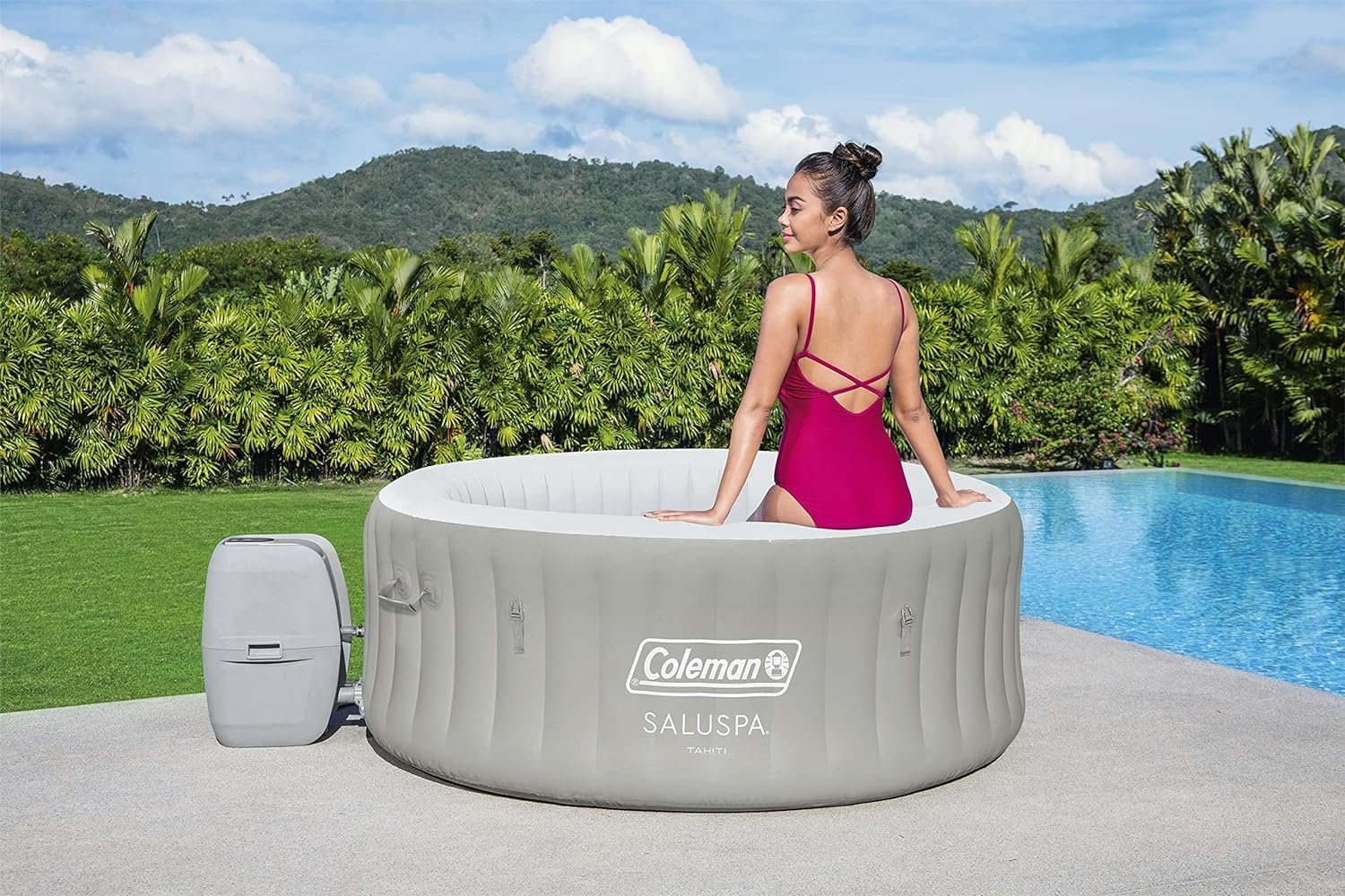 Inflatable Hot Tub Spa | Portable Hot Tub with Heated Water System and 140 Bubble Jets | Fits Up to 4 People - 4+ Capacity (Forest Green)