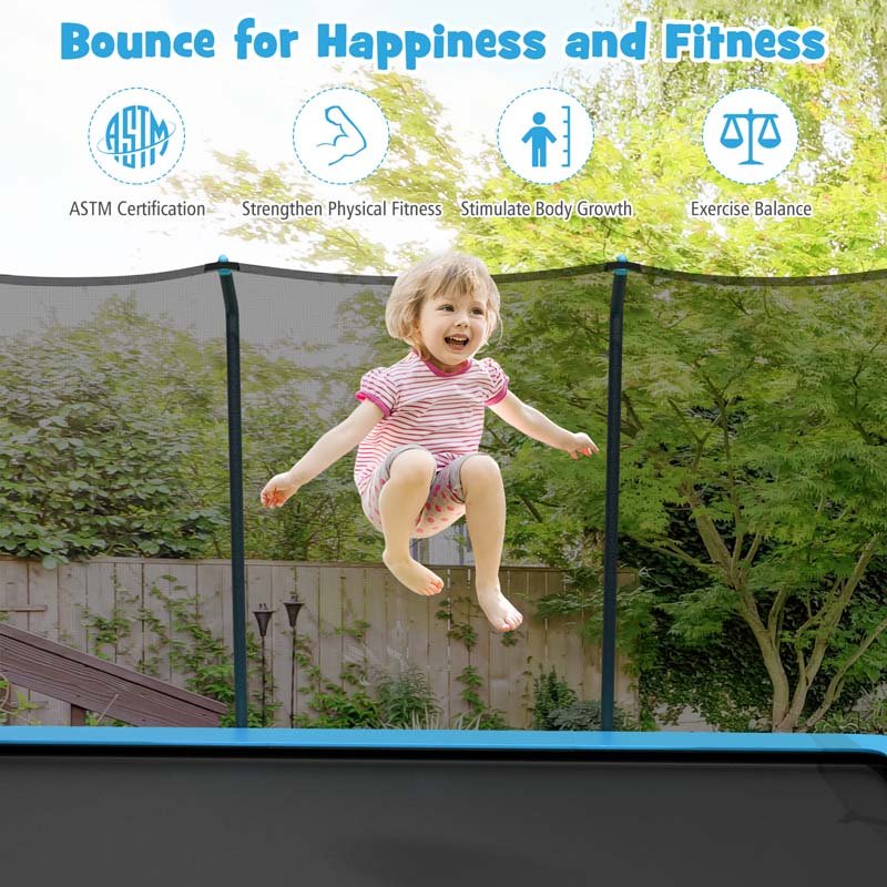 8 x 14 FT ASTM Certified Rectangular Trampoline with Safety Enclosure Net & Ladder - Blue