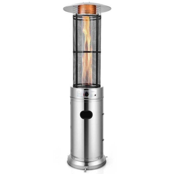 41000 BTU Standing Propane Patio Heater with Wheels, Stainless Steel Round Glass Tube Gas Outdoor Heater