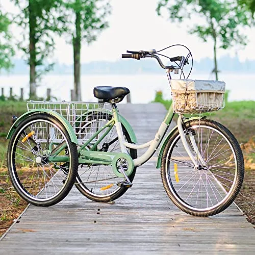 Viribus Adult Tricycle, 7 Speed Tricycle for Adults, 24 3 Wheel Bikes for Adults with Baskets