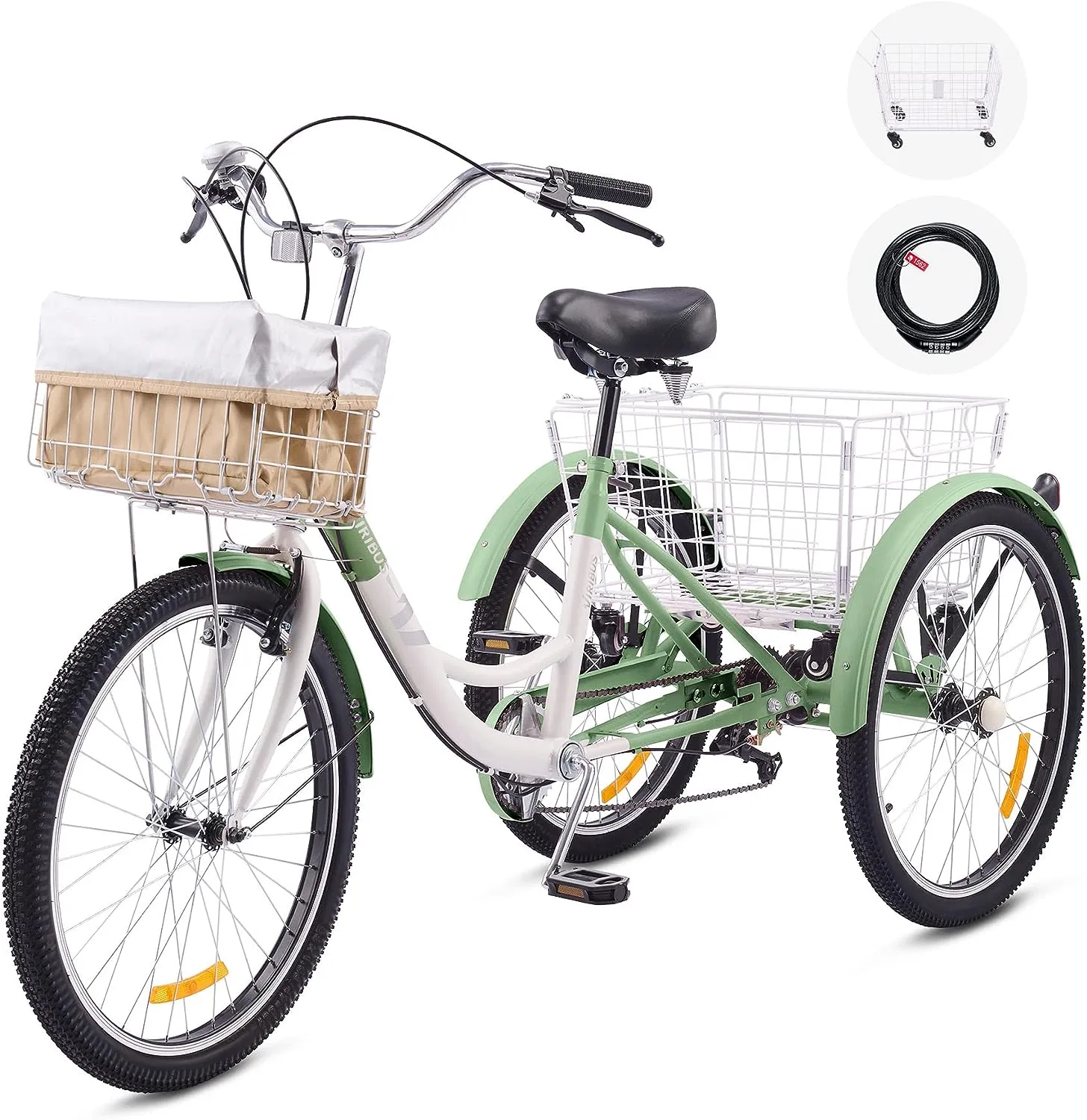 Viribus Adult Tricycle, 7 Speed Tricycle for Adults, 24 3 Wheel Bikes for Adults with Baskets