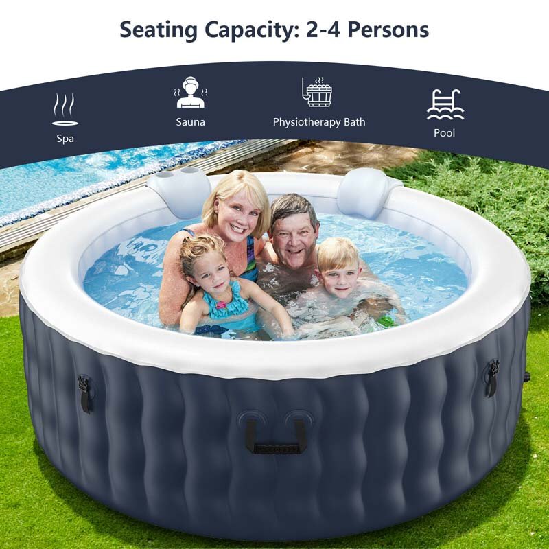 4-Person SaluSpa Inflatable Hot Tub Spa with 108 Massage Bubble Jets, Air Pump, Filter Cartridge & Cover, Portable Outdoor Blow Up Spa - Blue