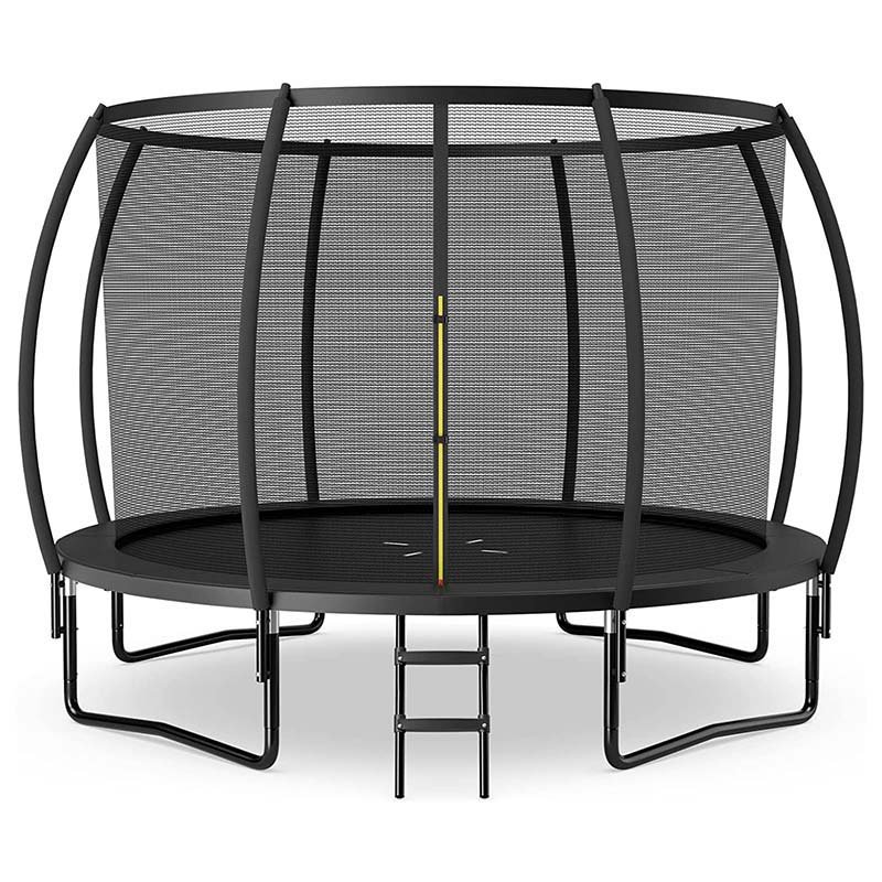 8/10/12FT ASTM Approved Outdoor Large Recreational Trampoline with Ladder & Enclosure Net Safety Pad - Black - 8FT