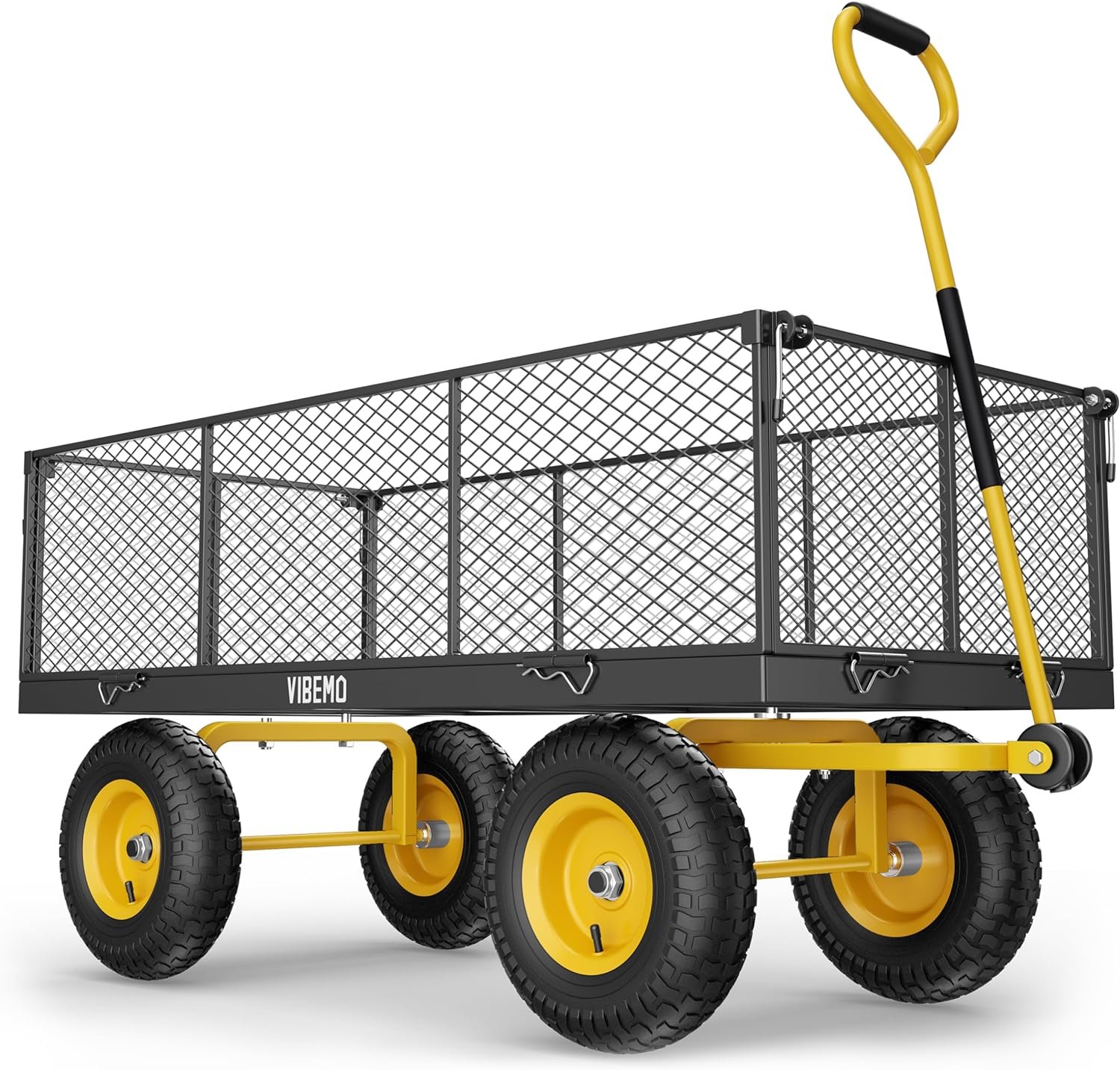 Steel Garden Cart, 2-in-1 1400 lbs Heavy Duty Utility Wagon, with Removable Mesh Sides to Convert into Flatbed, 240?? U-Turn 13 Pneumatic Tires Garden