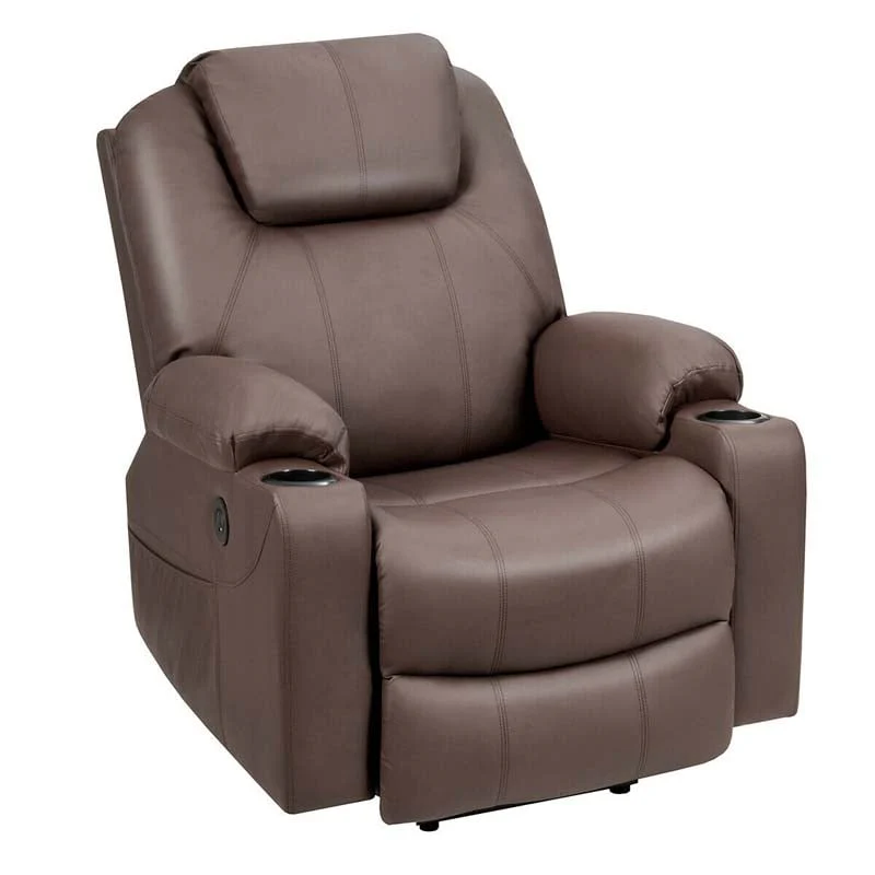 Electric Power Lift Recliner, Leather Massage Reclining Sofa, Elderly Lift Chair with Lumbar Heating & 8 Vibrating Nodes, Cup Holder, USB Port - Brown