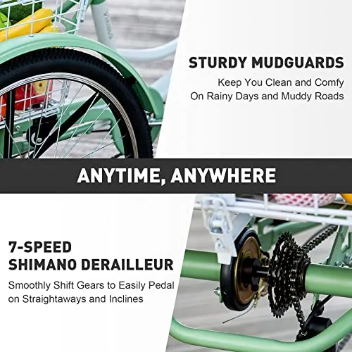 Viribus Adult Tricycle, 7 Speed Tricycle for Adults, 24 3 Wheel Bikes for Adults with Baskets