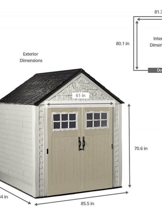 Rubbermaid 7??7 Ft Durable Weather Resistant Resin Outdoor Garden Storage Shed with Windows and Utility Hooks, Sand