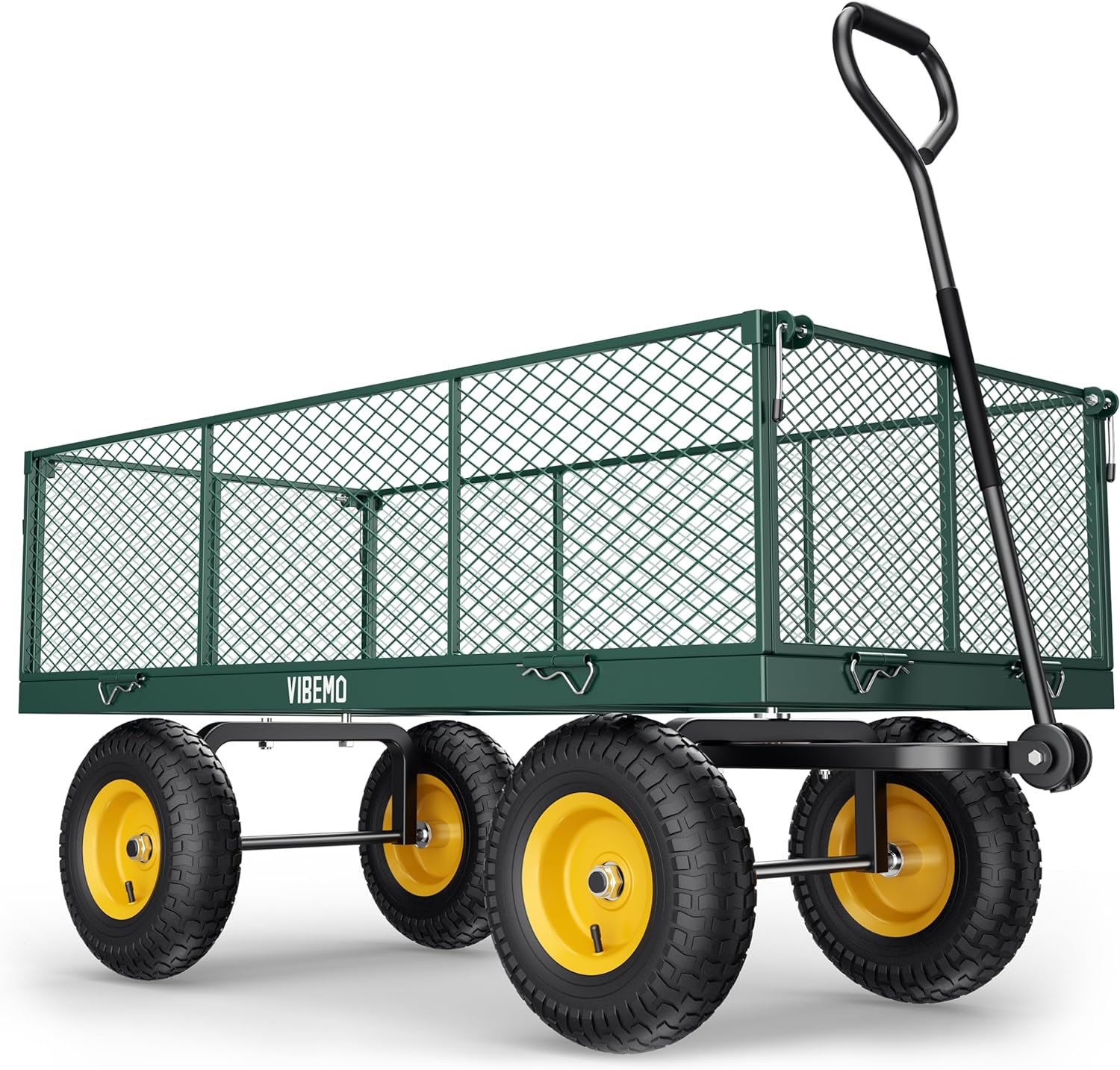 Steel Garden Cart, 2-in-1 1400 lbs Heavy Duty Utility Wagon, with Removable Mesh Sides to Convert into Flatbed, 240?? U-Turn 13 Pneumatic Tires Garden