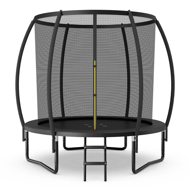 8/10/12FT ASTM Approved Outdoor Large Recreational Trampoline with Ladder & Enclosure Net Safety Pad - Black - 8FT