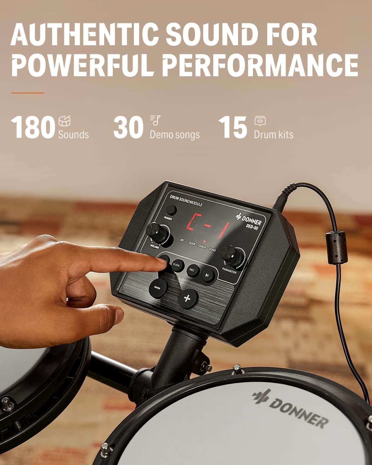 Donner DED-80 Electronic Drum Set, Electric Drum Set for Beginner with 4 Quiet Mesh Drum Pads, 2 Switch Pedal, 180+ Sounds, Throne, On-Ear Headphones,