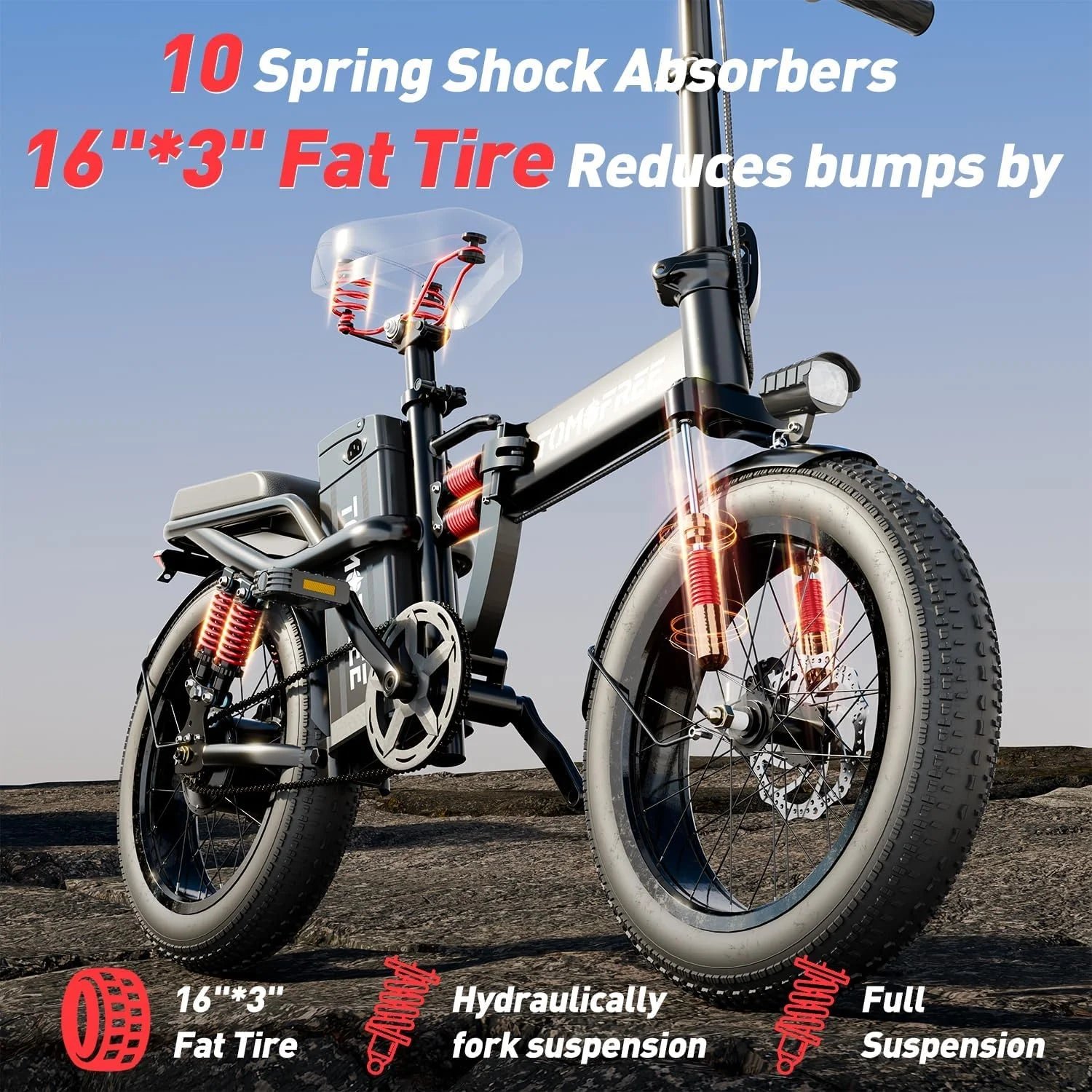 T1 Electric Bike for Adults 1200W Motor, 31MPH, 48V 20AH Folding E-Bike,16 * 3 Tire Mountain Snow Bike LED Display 330lbs Load Capacity - Tomofree Bla