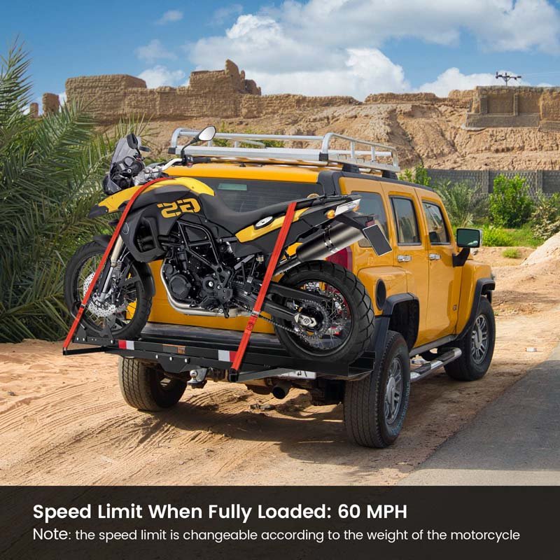 600LBS Motorcycle Hitch Carrier Fit Up to 7.5 Wide Tire, Motorcycle Carrier Hitch Mount w/Loading Ramp, Dirt Bike Trailer, Heavy Duty Motorcycle Rack