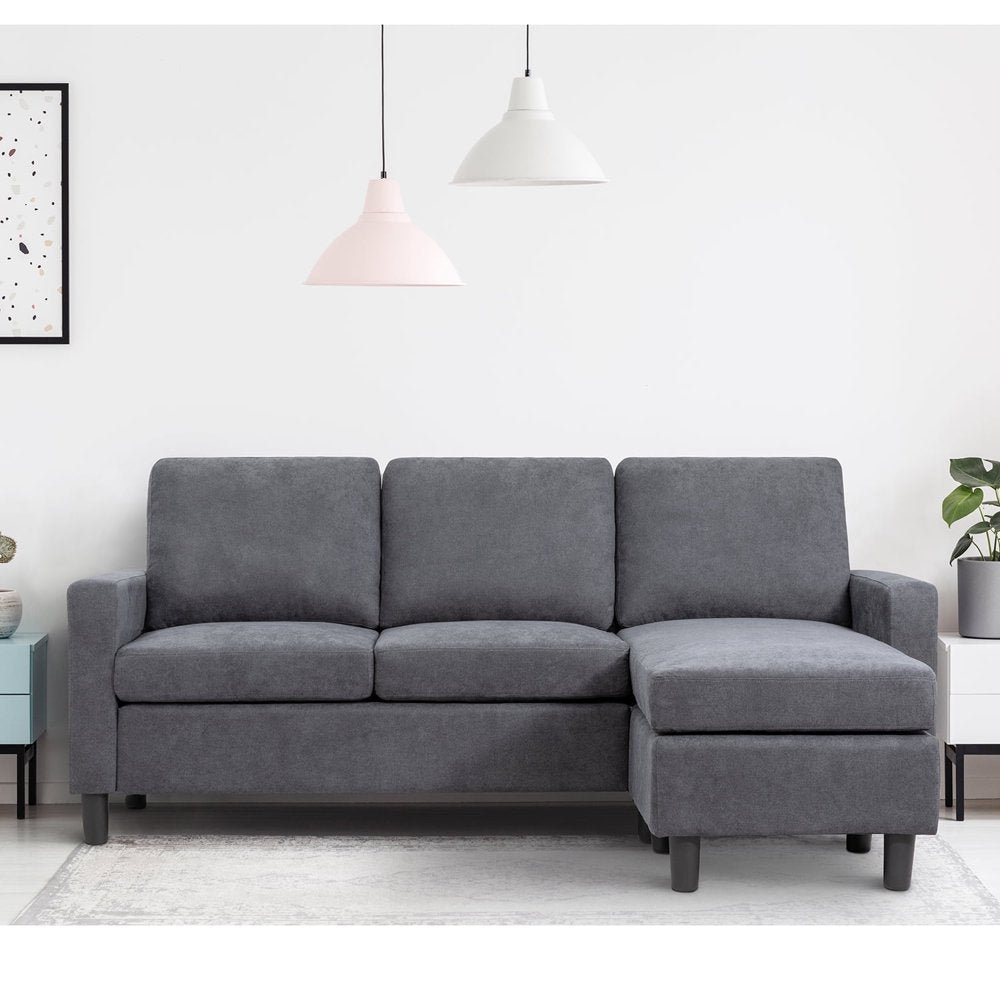 Walsunny Convertible Sectional Sofa, L-Shaped Linen Fabric Couch with Reversible Design and Movable Ottoman for Small Spaces