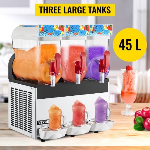 Commercial 3 Tanks Frozen Drink Slush Slushy Making Machine Smoothie Maker 45L - 3 x 12 L - Black