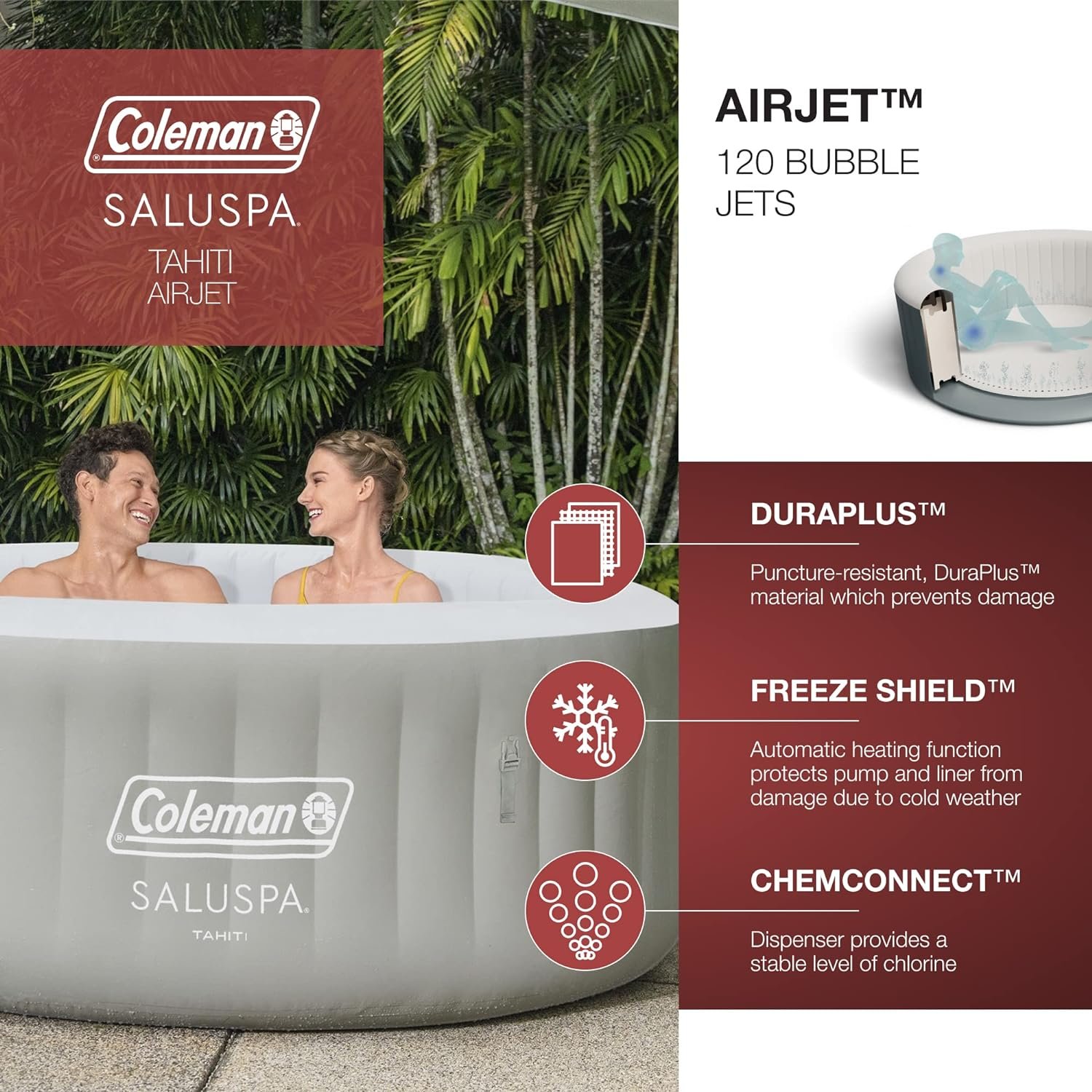 Inflatable Hot Tub Spa | Portable Hot Tub with Heated Water System and 140 Bubble Jets | Fits Up to 4 People - 4+ Capacity (Forest Green)