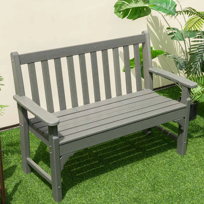 50 HDPE All-Weather Outdoor Patio Bench 2-Person Garden Park Bench Porch Loveseat Chair with Backrest & Armrests