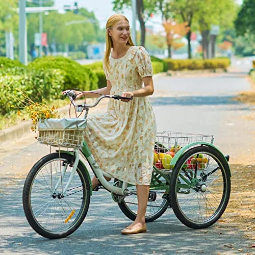 Viribus Adult Tricycle, 7 Speed Tricycle for Adults, 24 3 Wheel Bikes for Adults with Baskets