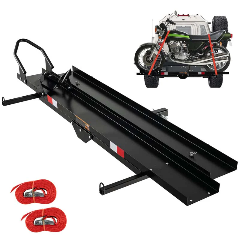 600LBS Motorcycle Hitch Carrier Fit Up to 7.5 Wide Tire, Motorcycle Carrier Hitch Mount w/Loading Ramp, Dirt Bike Trailer, Heavy Duty Motorcycle Rack