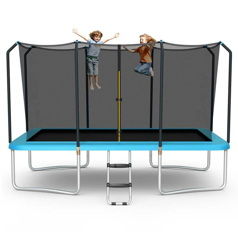 8 x 14 FT ASTM Certified Rectangular Trampoline with Safety Enclosure Net & Ladder - Blue