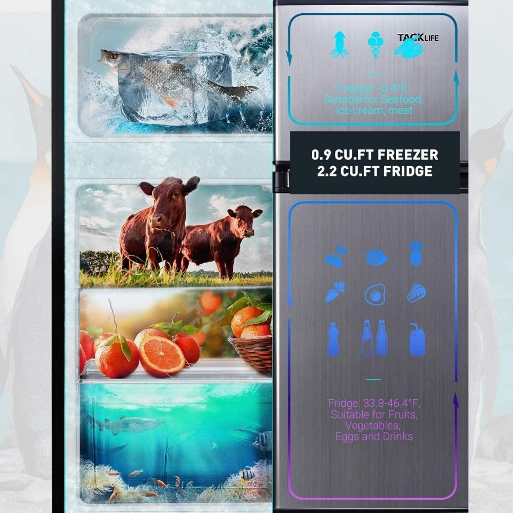 g Mini Fridge with Freezer, 3.1 Cu.Ft Small Refrigerator, Compact Refrigerator with LED Light, 2 doors, Mini Fridge for Bedroom, Office, Dorm, RV, Gar