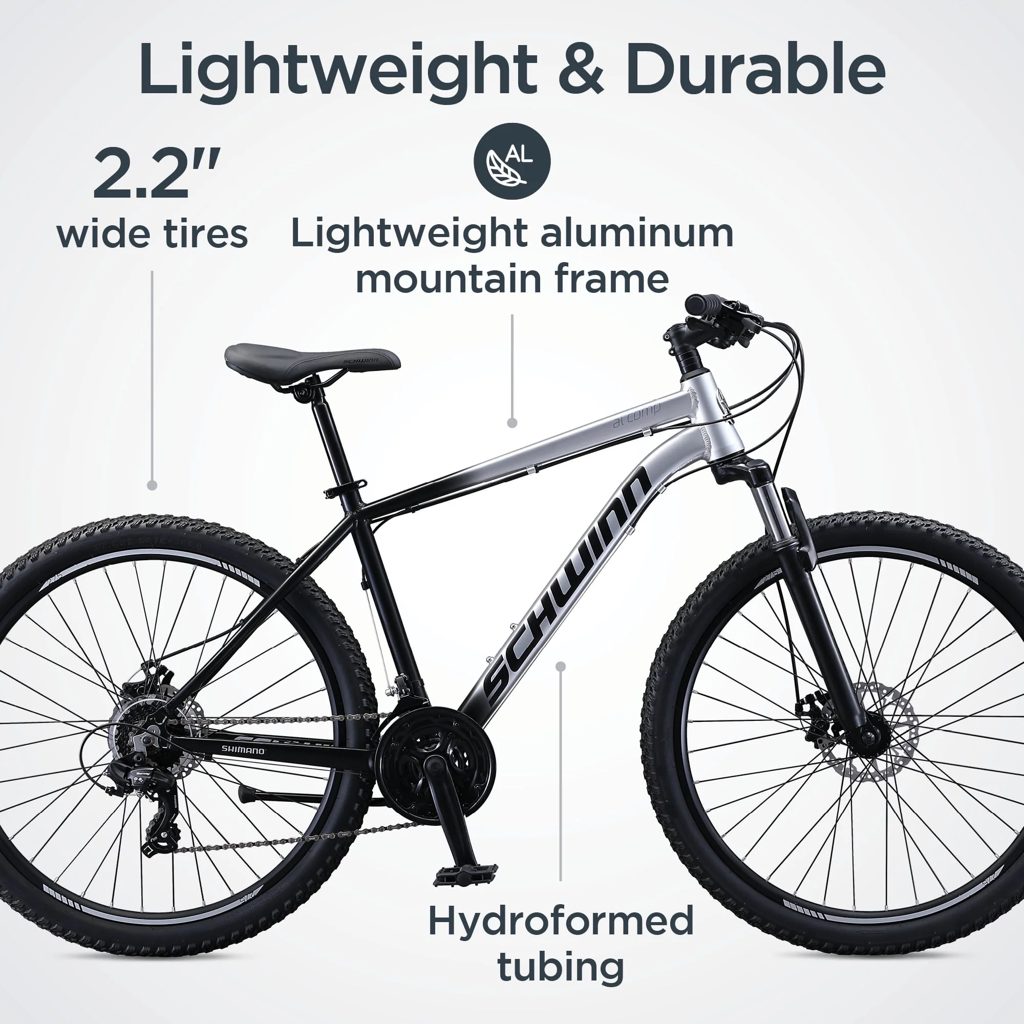 Schwinn AL Comp Mountain Bike, 27.5 Wheels, 21 Speed Adult Bicycle, Grey