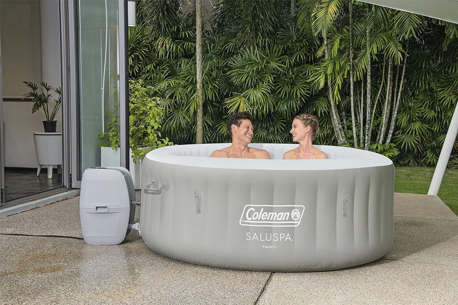 Inflatable Hot Tub Spa | Portable Hot Tub with Heated Water System and 140 Bubble Jets | Fits Up to 4 People - 4+ Capacity (Forest Green)