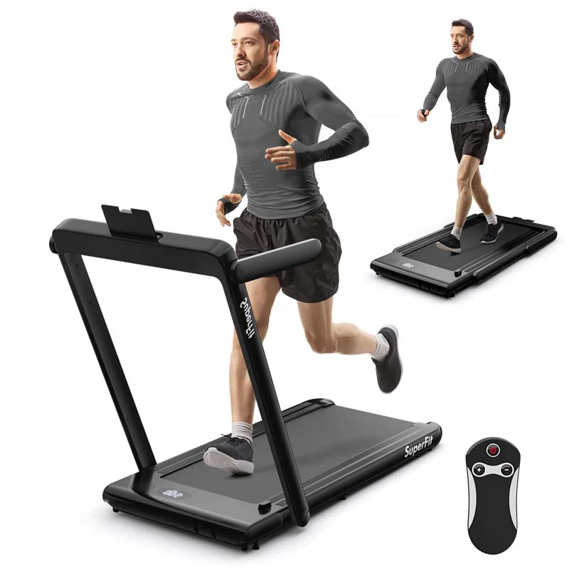 2.5HP 2-in-1 Folding Under Desk Treadmill with Speaker APP Remote Control, Portable Walking Jogging Machine for Home Gym Office - Black