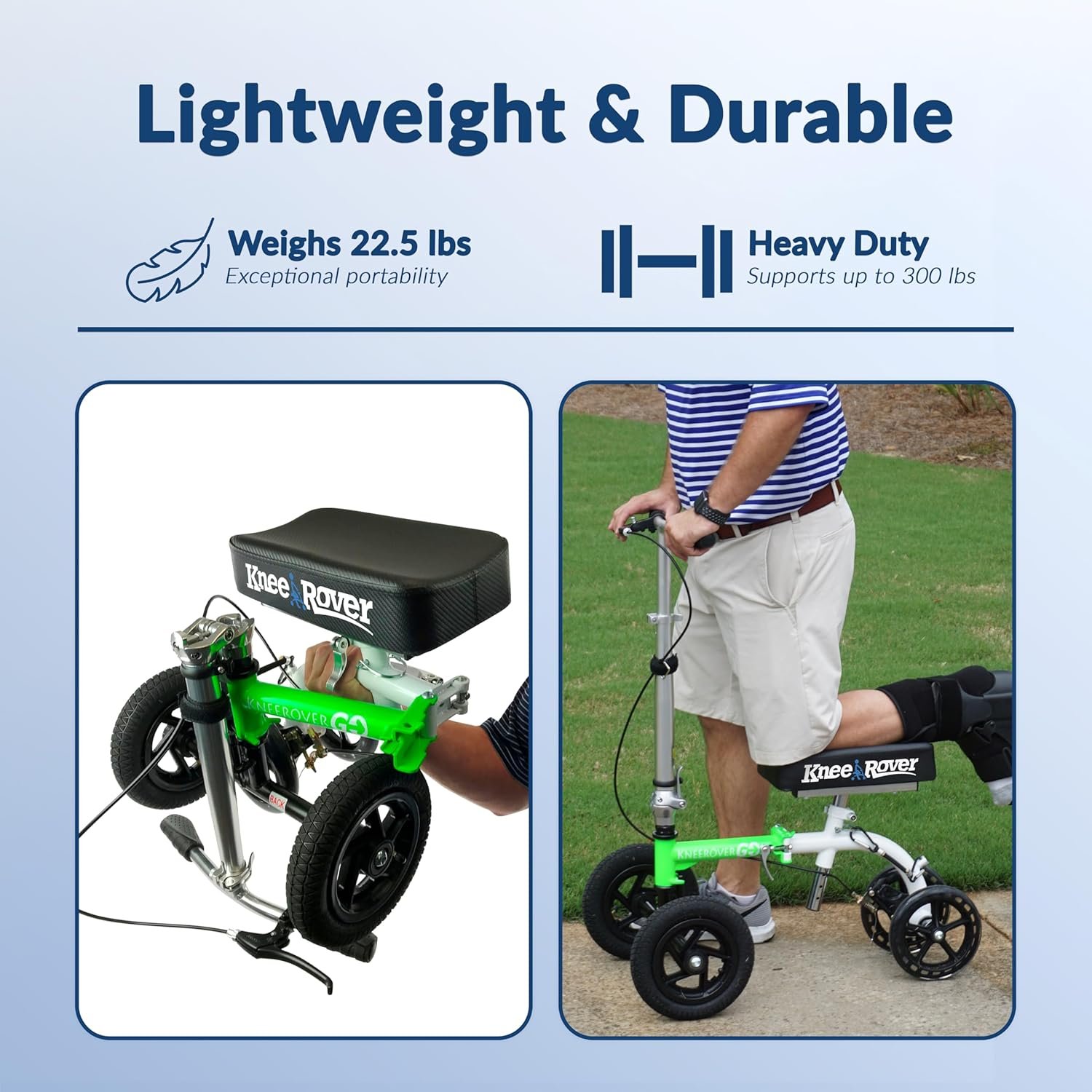 Hybrid - Most Compact All Terrain Knee Scooter for Adults for Foot Surgery Heavy Duty Knee Walker for Broken Ankle Foot Injuries Recovery Leg Scooter 