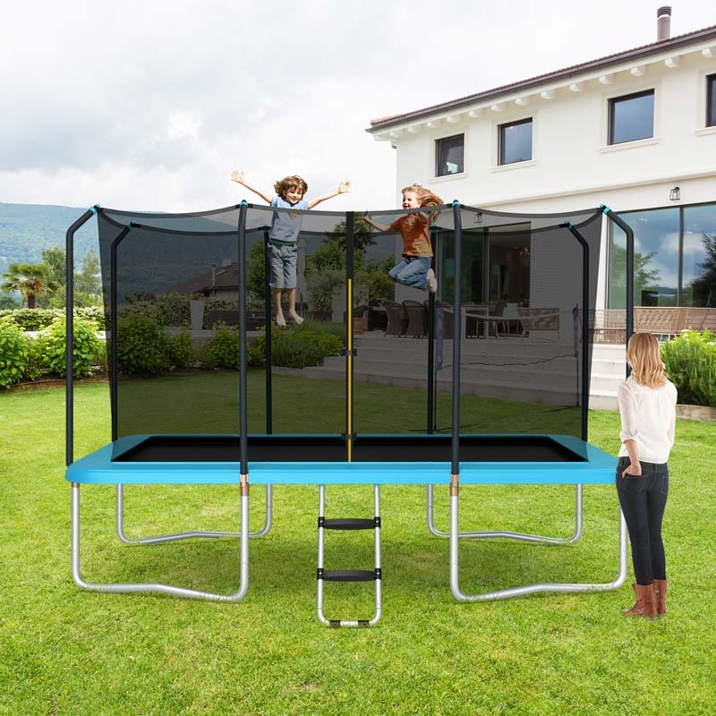 8 x 14 FT ASTM Certified Rectangular Trampoline with Safety Enclosure Net & Ladder - Blue