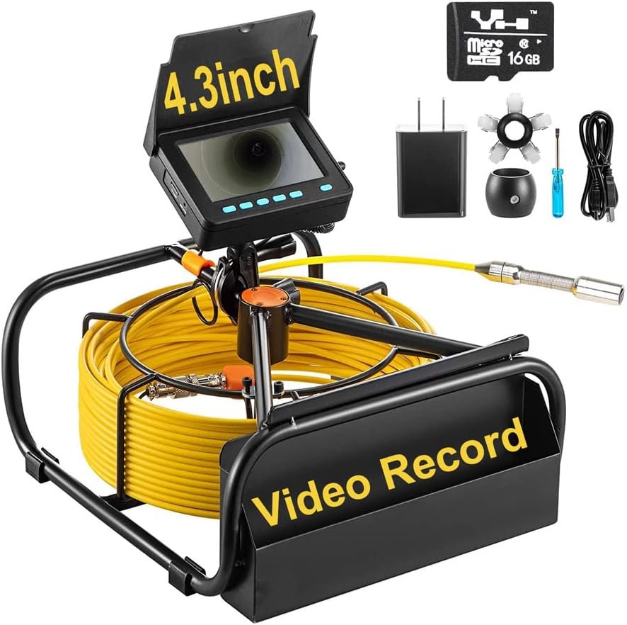 Sewer Camera 100ft,SYANSPAN 17mm Low Temperature Resistant Pipe Inspection Camera,16GB DVR Video Recording Endoscope Borescope w/LED Lights for Plumbe