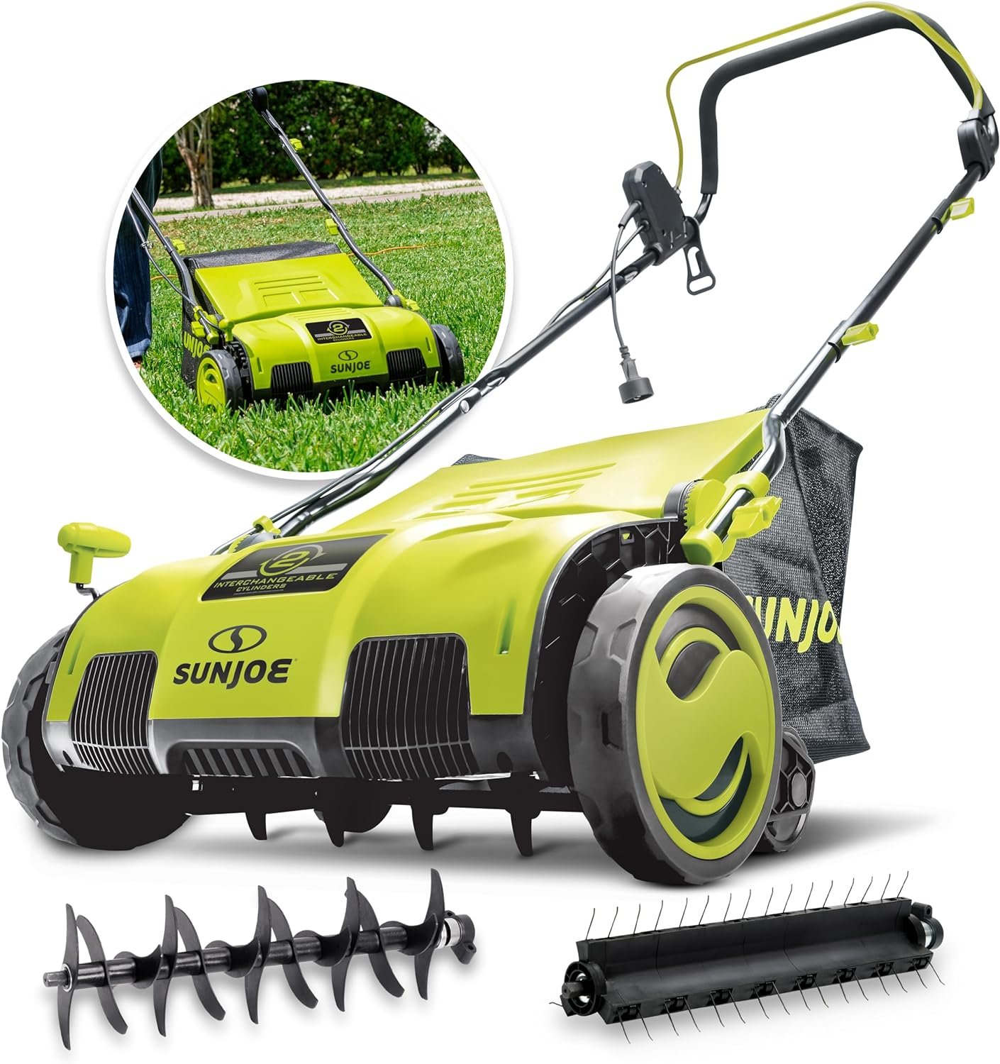 AJ805E 15-Inch 13-Amp Electric Dethatcher and Scarifier w/Removeable 13.2-Gal Collection Bag, 5-Position Height Adjustment, Airboost Technology Increa