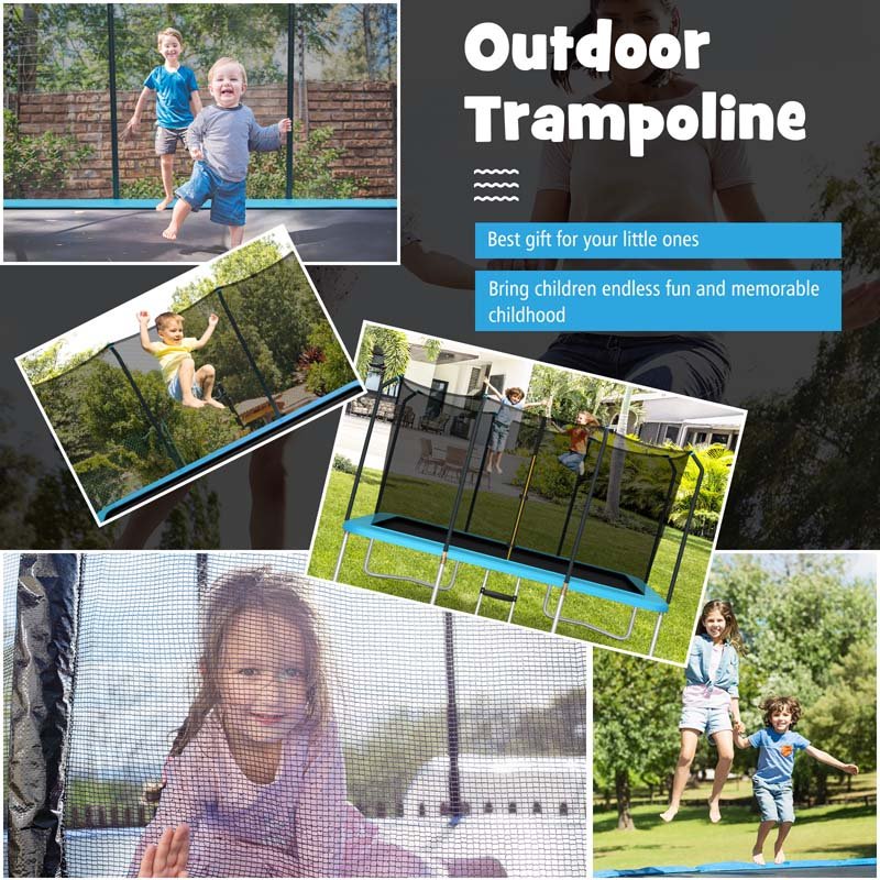 8 x 14 FT ASTM Certified Rectangular Trampoline with Safety Enclosure Net & Ladder - Blue