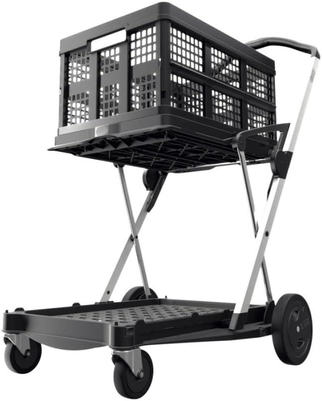 Multi use Functional Collapsible carts | Mobile Folding Trolley | Shopping cart with Storage Crate (Black) - Pink