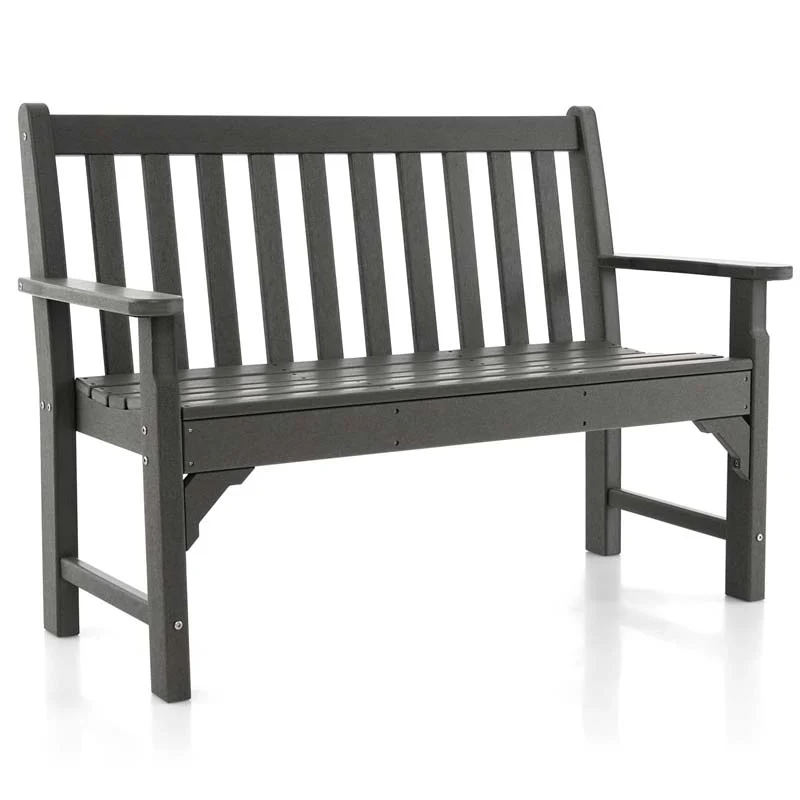 50 HDPE All-Weather Outdoor Patio Bench 2-Person Garden Park Bench Porch Loveseat Chair with Backrest & Armrests