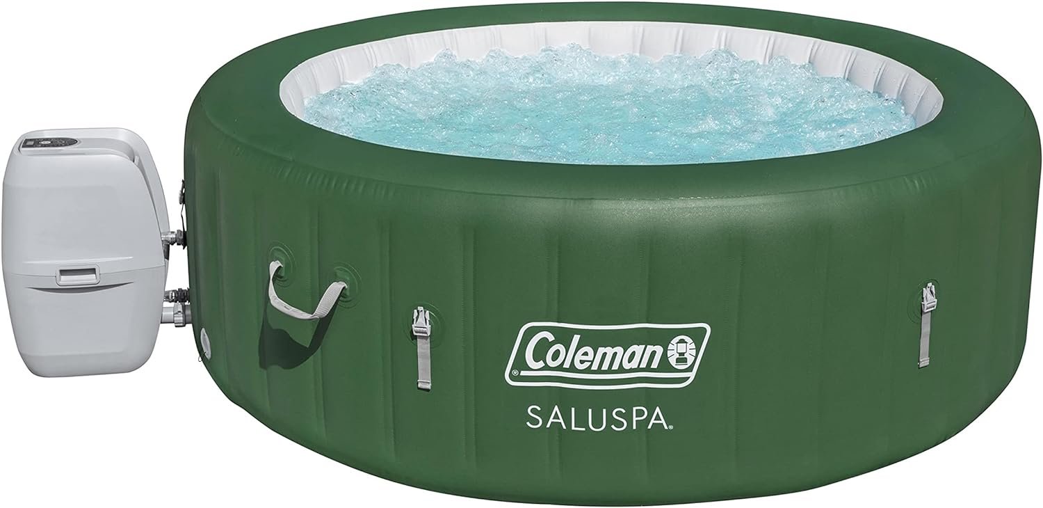Inflatable Hot Tub Spa | Portable Hot Tub with Heated Water System and 140 Bubble Jets | Fits Up to 4 People - 4+ Capacity (Forest Green)