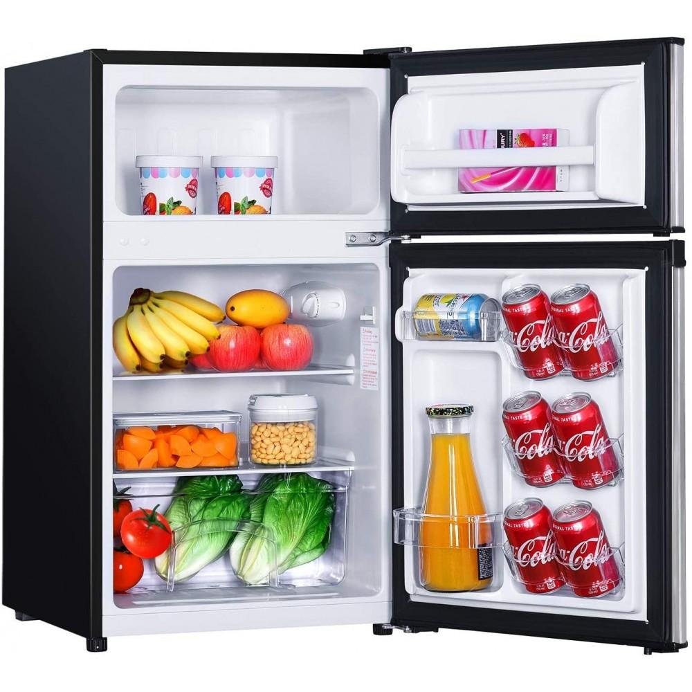 g Mini Fridge with Freezer, 3.1 Cu.Ft Small Refrigerator, Compact Refrigerator with LED Light, 2 doors, Mini Fridge for Bedroom, Office, Dorm, RV, Gar