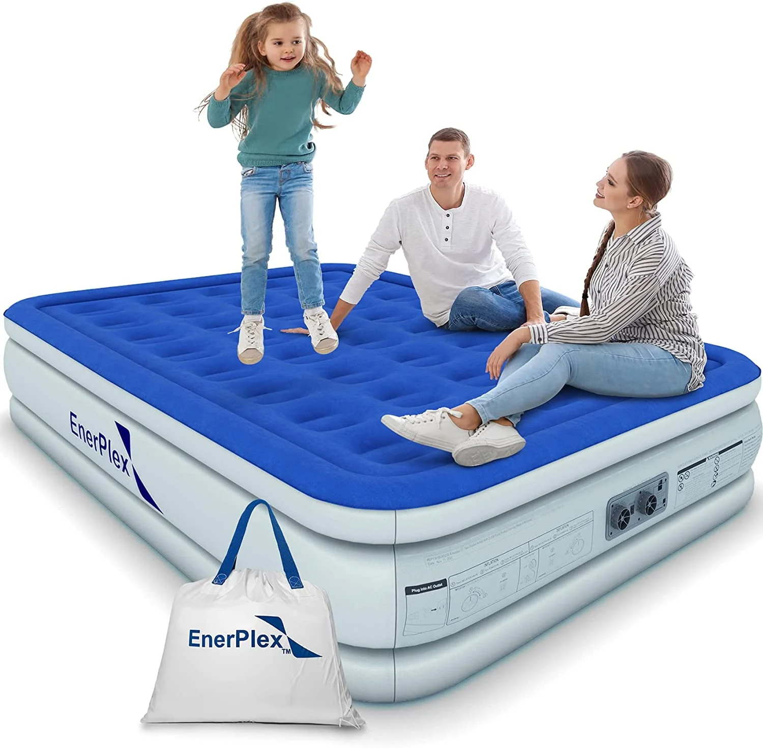 EnerPlex Air Mattress with Built-in Pump - Double Height Inflatable Mattress for Camping, Home & Portable Travel - Queen, 13 Inch - 13 in - Twin