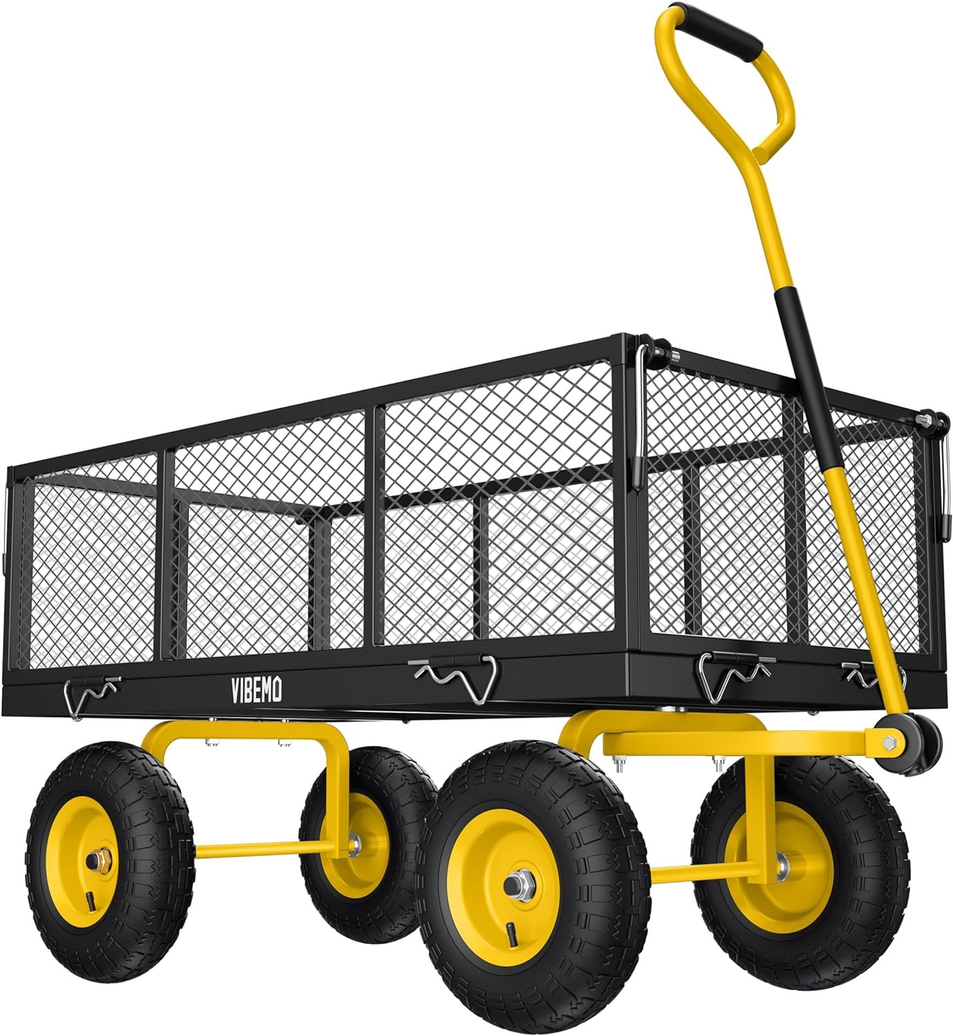 Steel Garden Cart, 2-in-1 1400 lbs Heavy Duty Utility Wagon, with Removable Mesh Sides to Convert into Flatbed, 240?? U-Turn 13 Pneumatic Tires Garden
