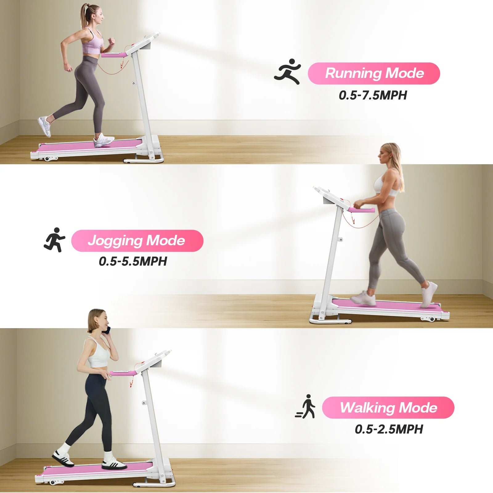 FYC Foldable Treadmills for Home, 2.5 HP, 7.5 MPH, Electric Running Treadmill Quiet Brushless Proform Treadmill for Home Gym, Running Machine with Hea
