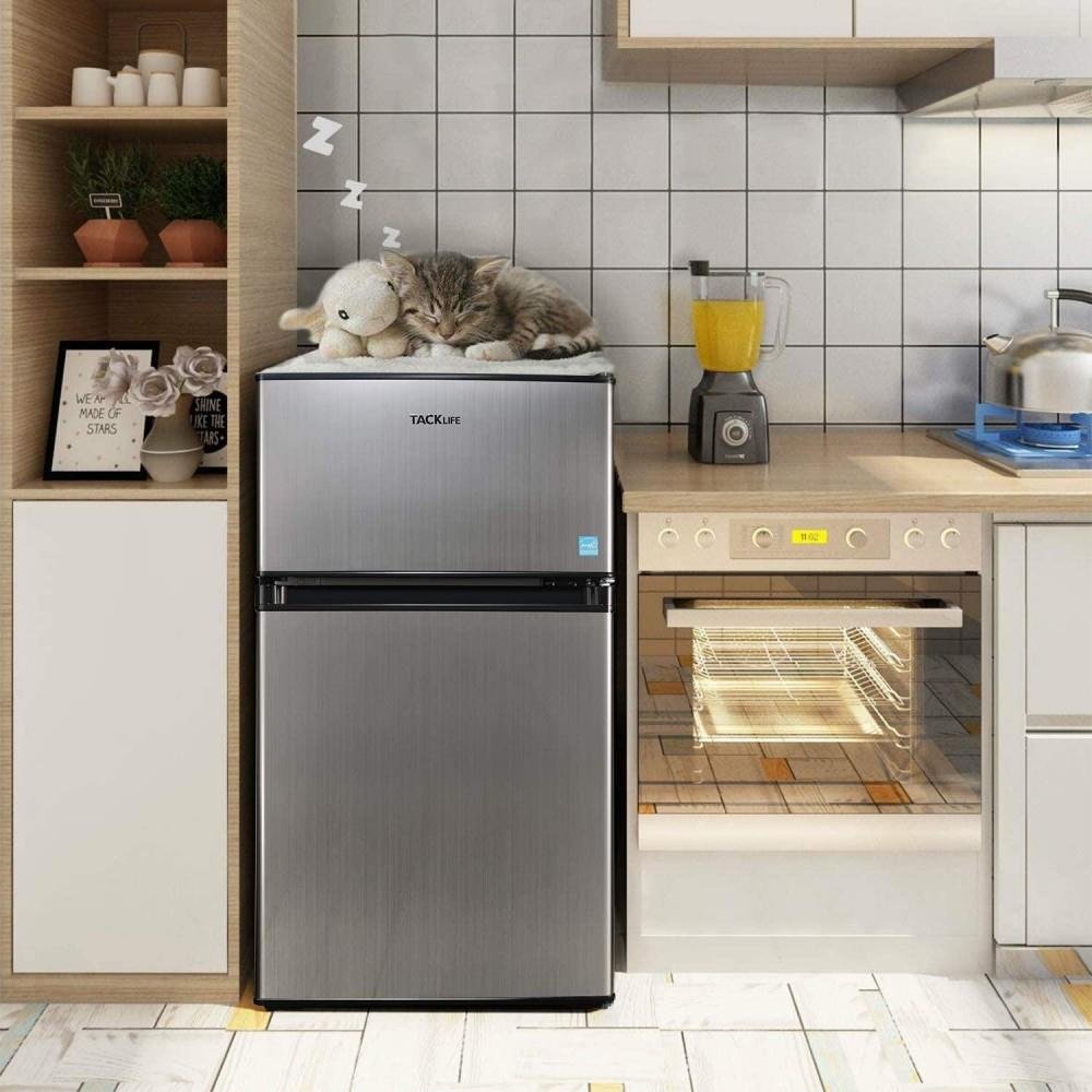 g Mini Fridge with Freezer, 3.1 Cu.Ft Small Refrigerator, Compact Refrigerator with LED Light, 2 doors, Mini Fridge for Bedroom, Office, Dorm, RV, Gar